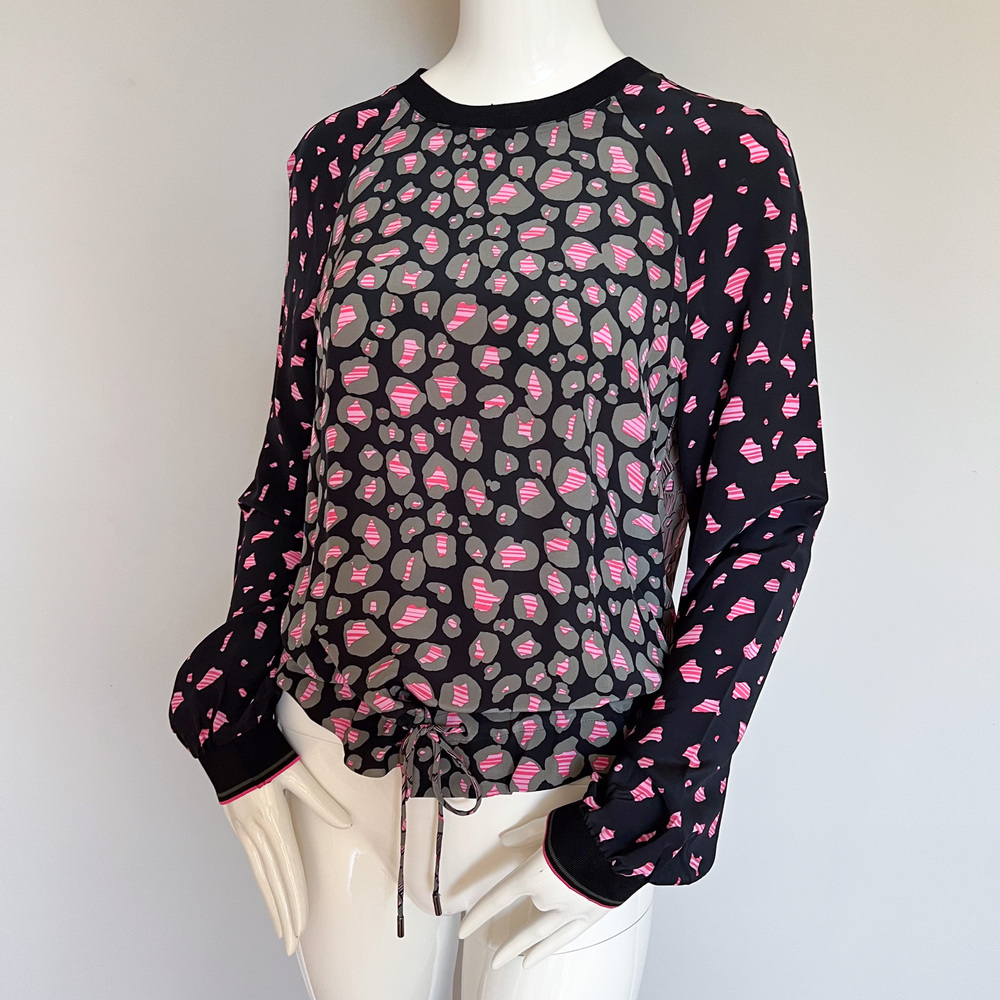 NEW $280 Marc Cain Blouse Top Dragon Fruit Pink Black Olive US4 N1 NWT